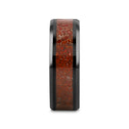 TRIASSIC Red Dinosaur Bone Inlaid Black Ceramic Beveled Edged Ring - 4mm & 8mm