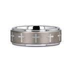 TRINITY Raised Center with Engraved Crosses Men's Tungsten Wedding Band – 8mm