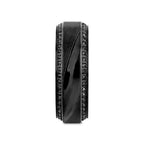 TROPHY Black Damascus Steel Inlaid Polished Black Titanium Men's Wedding Band With Black Sapphire Beveled Edges - 8mm