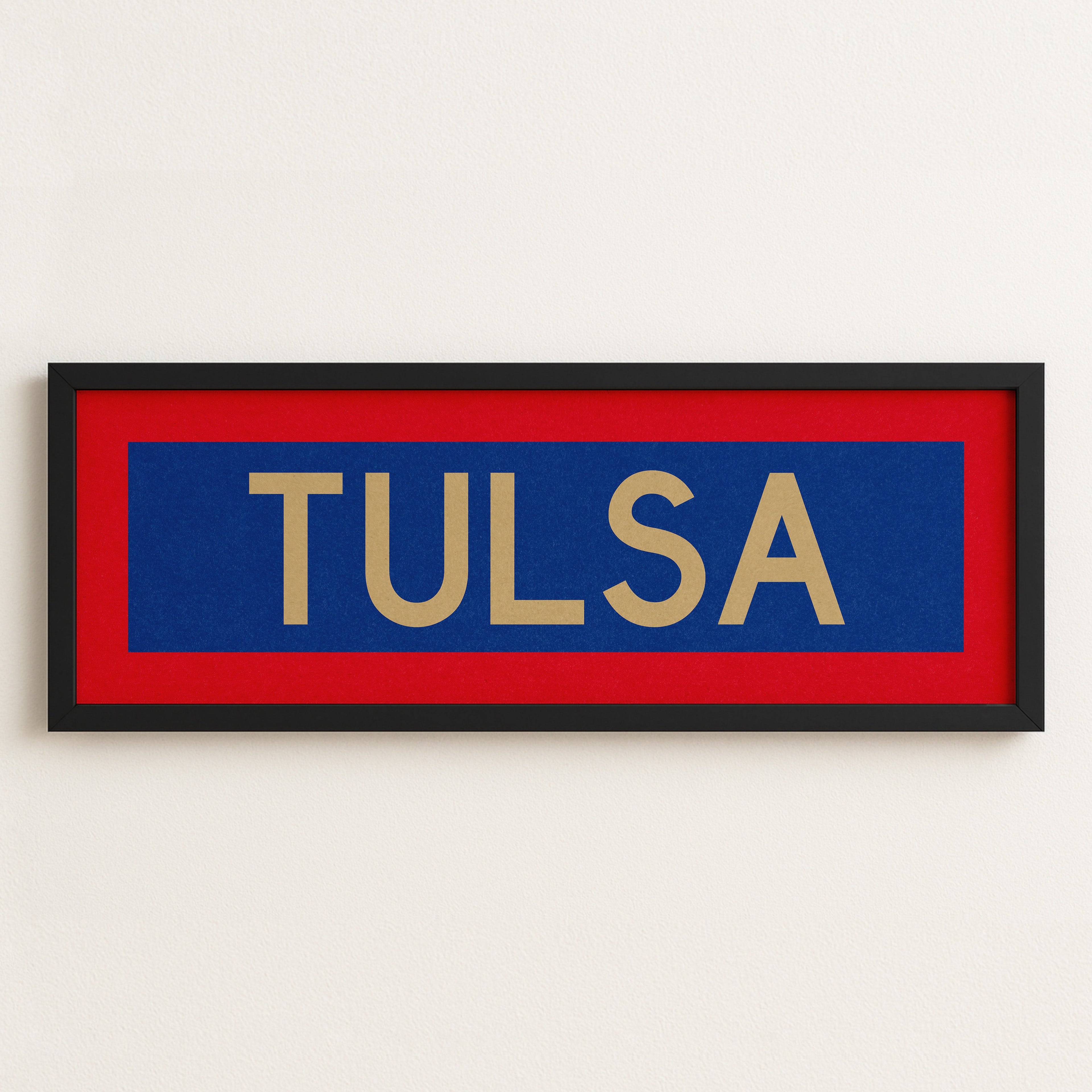 Framed Tulsa Red Blue and Gold Bus Scroll