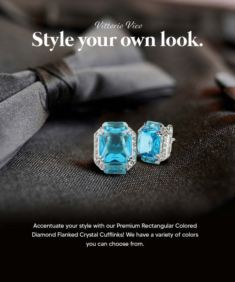 Vittorio Vico Large Rectangular Diamond Flanked Colorstone Crystal Cufflinks: CL 74XX Series