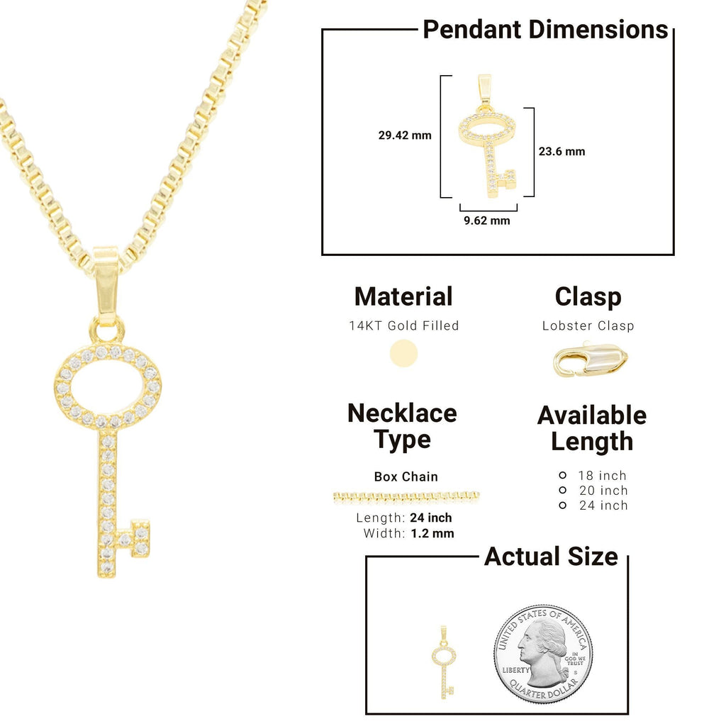 Key Cubic Zirconia Pendant With Necklace Set 14K Gold Filled