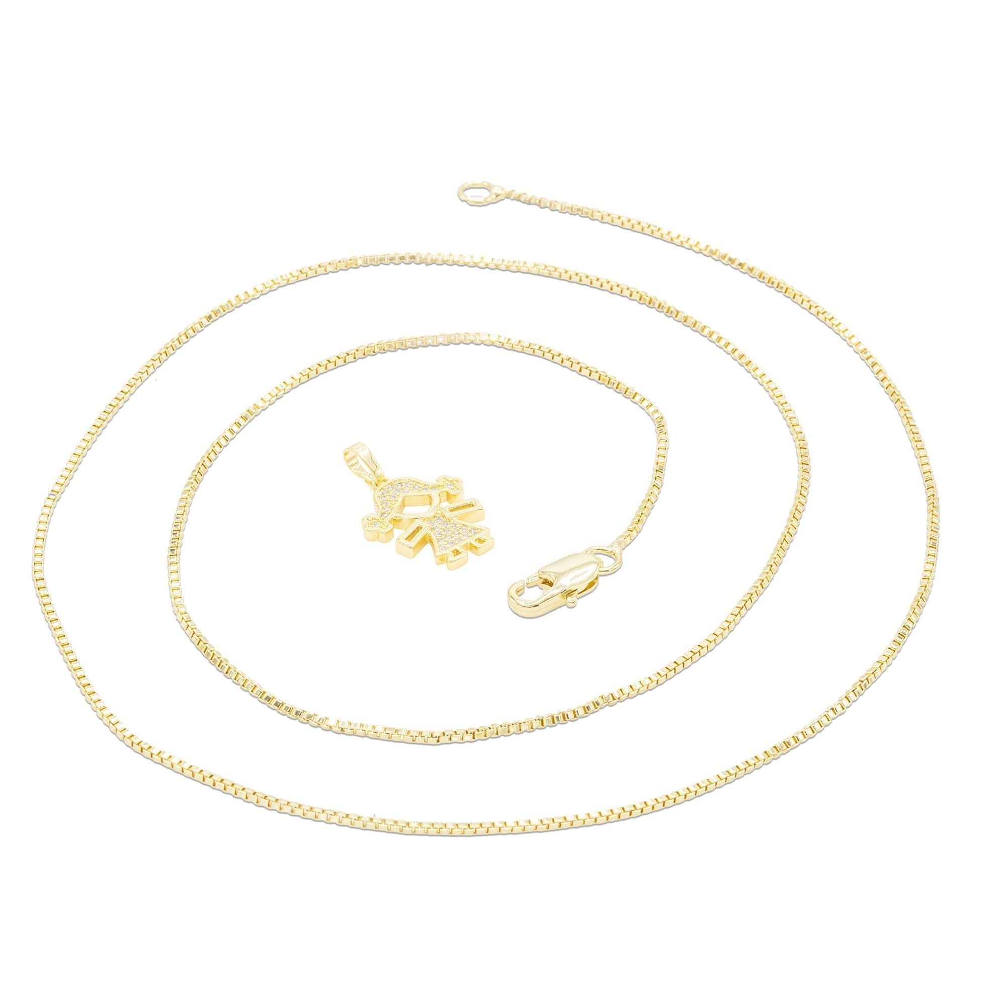 Girl Cubic Zirconia Pendant With Necklace Set 14K Gold Filled