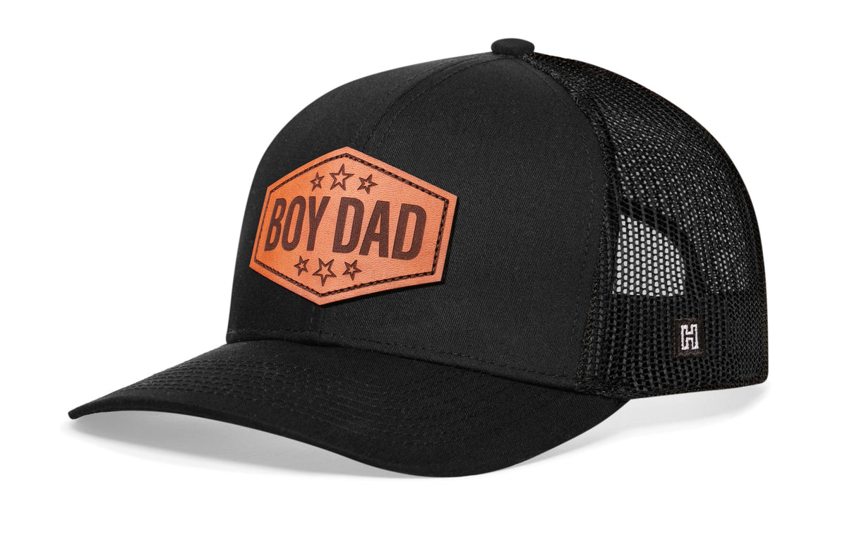 Boy Dad Leather Trucker Hat  |  Leather Father's Day Snapback