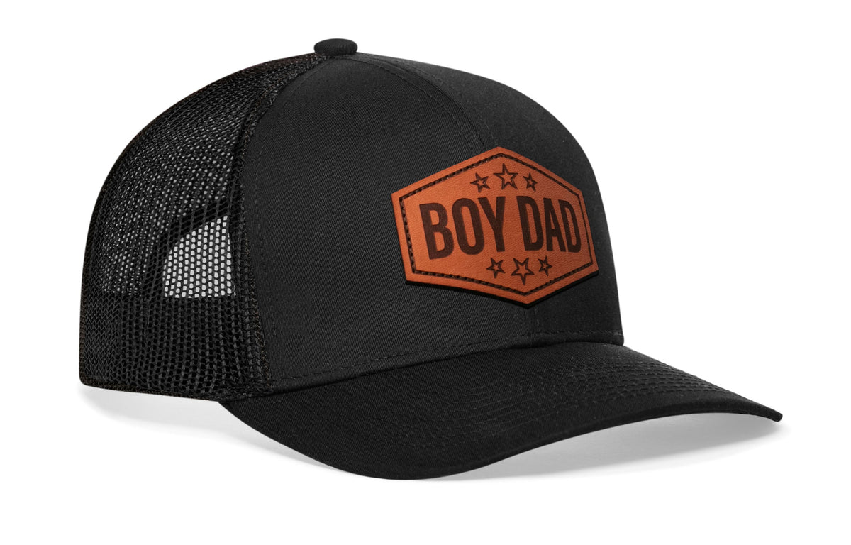 Boy Dad Leather Trucker Hat  |  Leather Father's Day Snapback