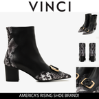 The Gray Black & White Leather Block Heel Women Boot