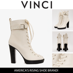 The Estrada Cream Leather Lace-Up Platform Heel Mid Calf Women Boot