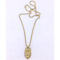 18K Gold Stainless Steel Box Chain with Crowned Lion Cubic Zirconia Eyes