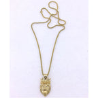 18K Gold Stainless Steel Box Chain with Crowned Lion Cubic Zirconia Eyes