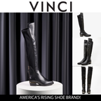 The Fairoks Black Leather Pointy Toe Knee High Women Boot