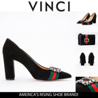 The Afega Black Suede Leather Block Heel Pump Women Shoe