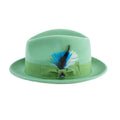 Ferrecci Brooks Trilby Soft 100% Australian Wool Felt Body with Removable Feather Lime Green Hat Great for Travel