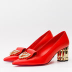 The Love Red Leather Block Heel Pump Women Shoe