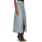 Steve Madden Women's Avani Front-Slit Denim Maxi Skirt Blue
