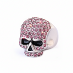 SK1075P Ladies Bling Skull Imitation Pink Diamond Ring Stainless Steel Motorcycle Jewelry Size 6-10