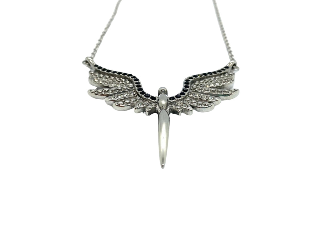 SK2702 Ladies Angel Wings Spread Crystal Stainless Steel Necklace