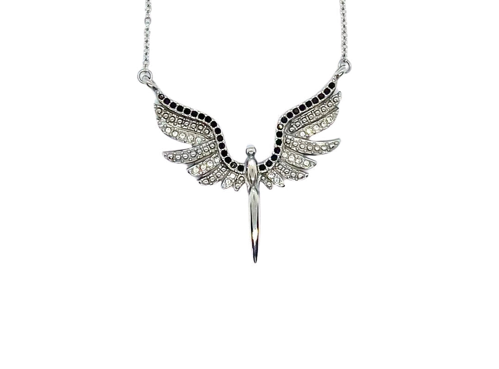 SK2702 Ladies Angel Wings Spread Crystal Stainless Steel Necklace