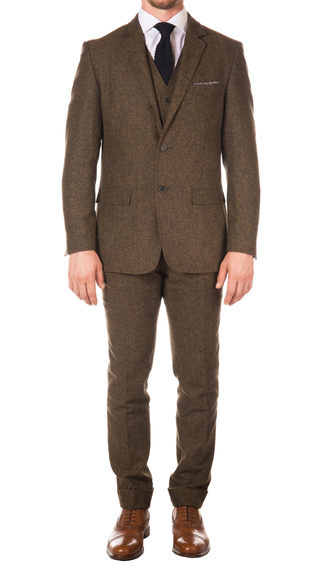 Bradford Cognac Slim Fit 3 Piece Tweed Suit Notch