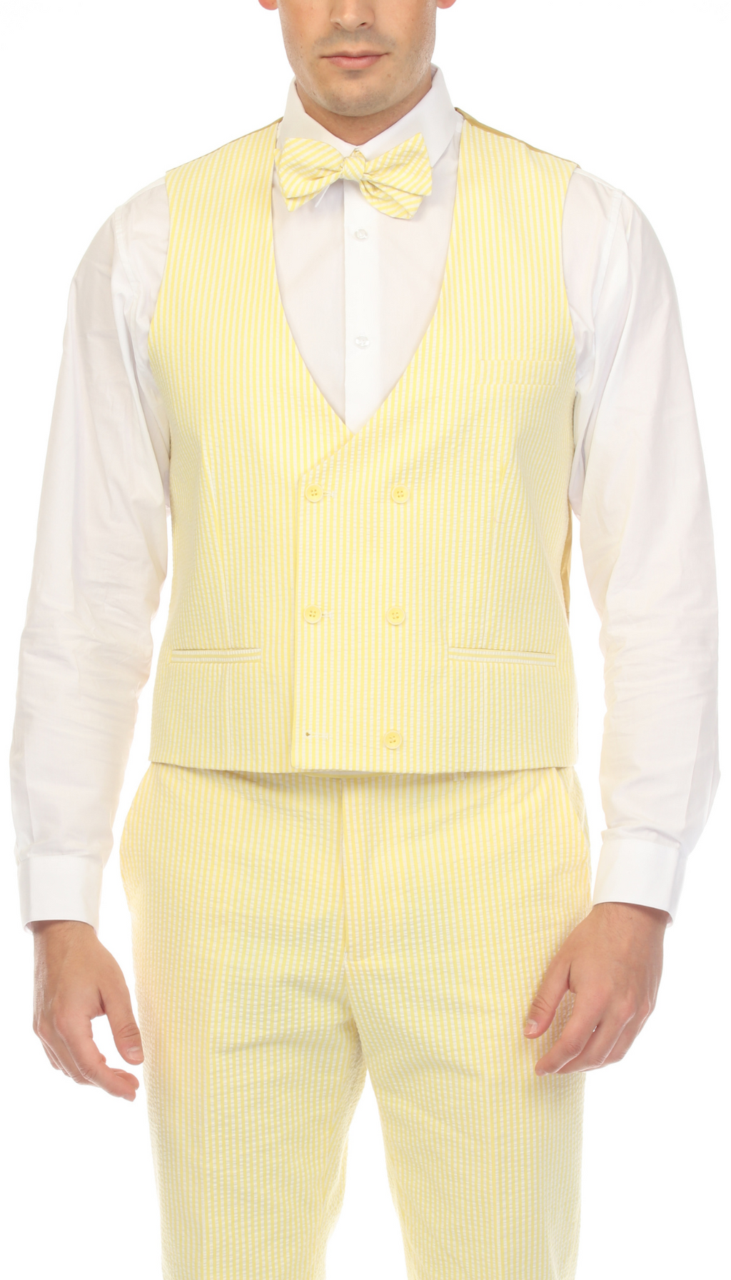 Men's Yellow Double Breasted Seersucker Vest – Grant