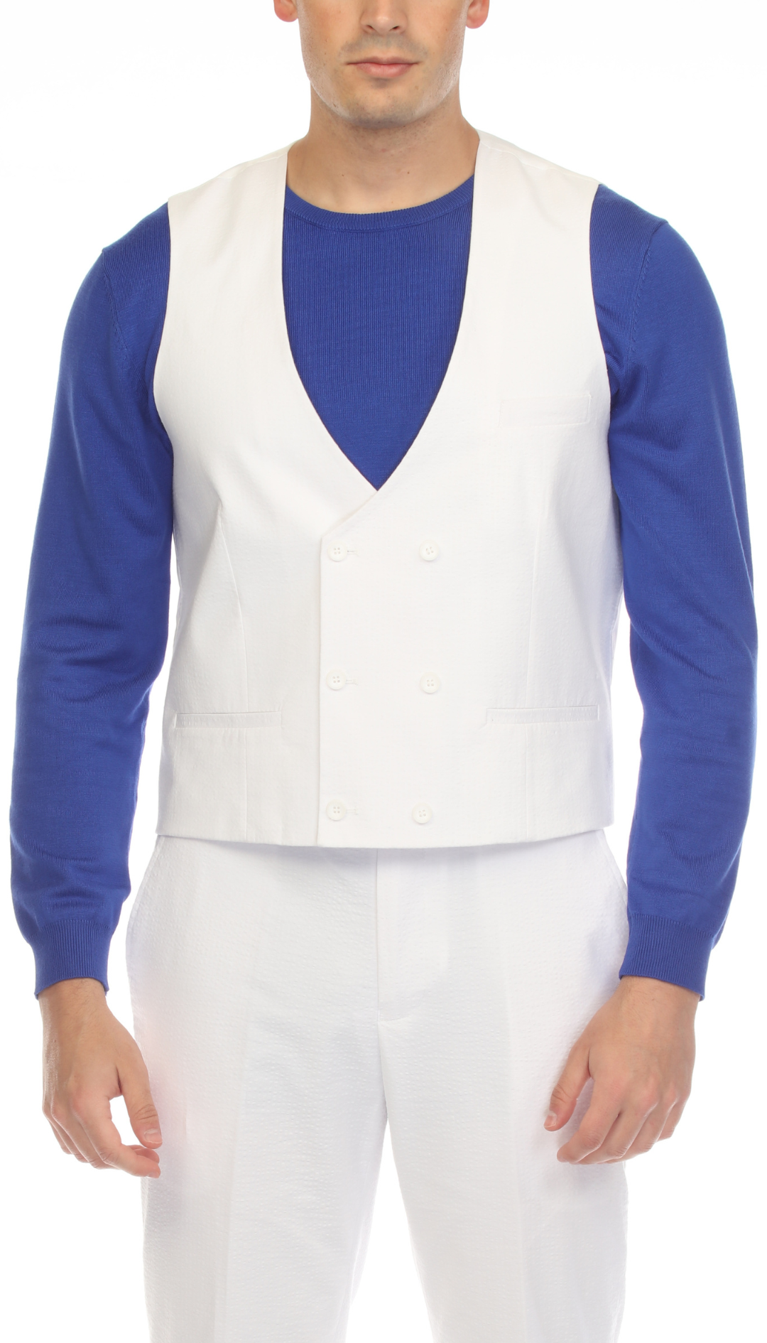 Men's White Double Breasted Seersucker Vest – Grant