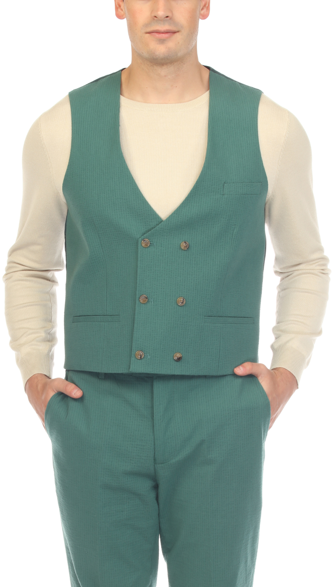 Men's Hunter Green Double Breasted Seersucker Vest – Grant