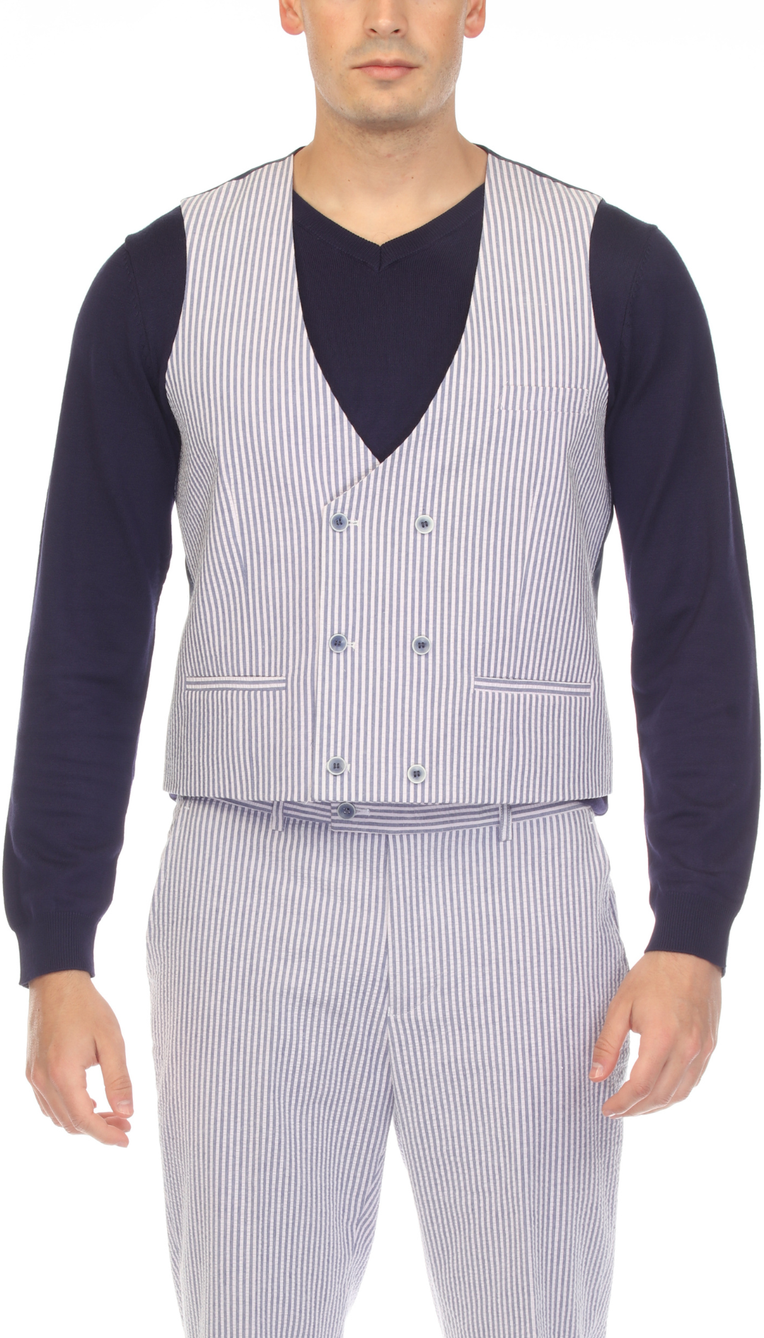 Men's Navy Double Breasted Seersucker Vest – Grant