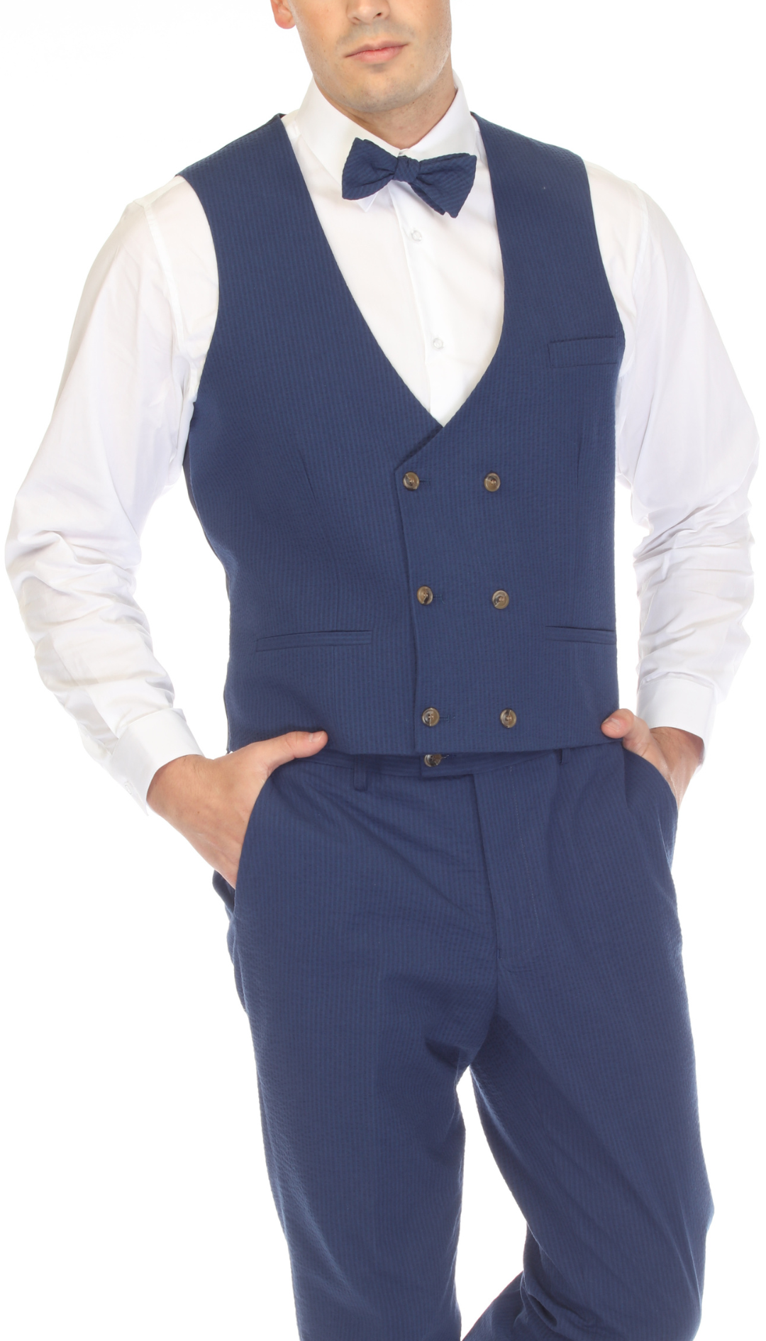 Men's Blue Double Breasted Seersucker Vest – Grant