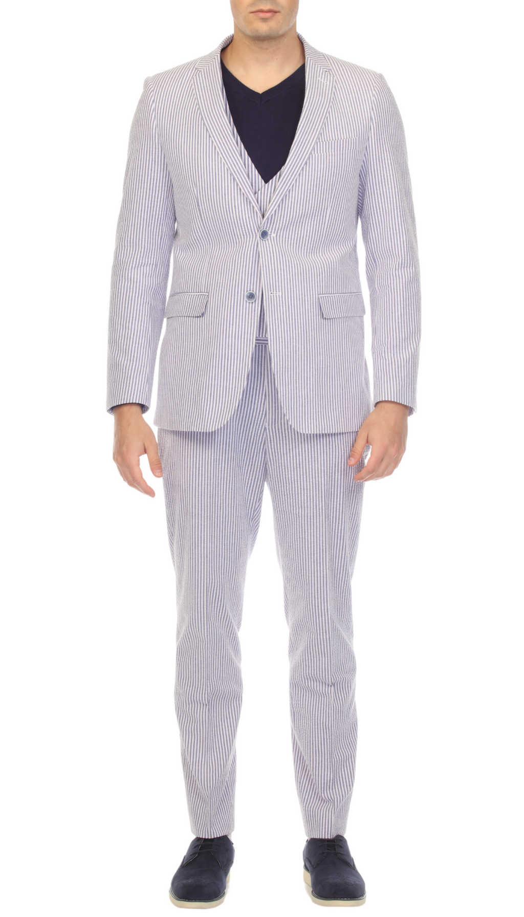 Men's Blue Seersucker Suit – Slim Fit 2-Button