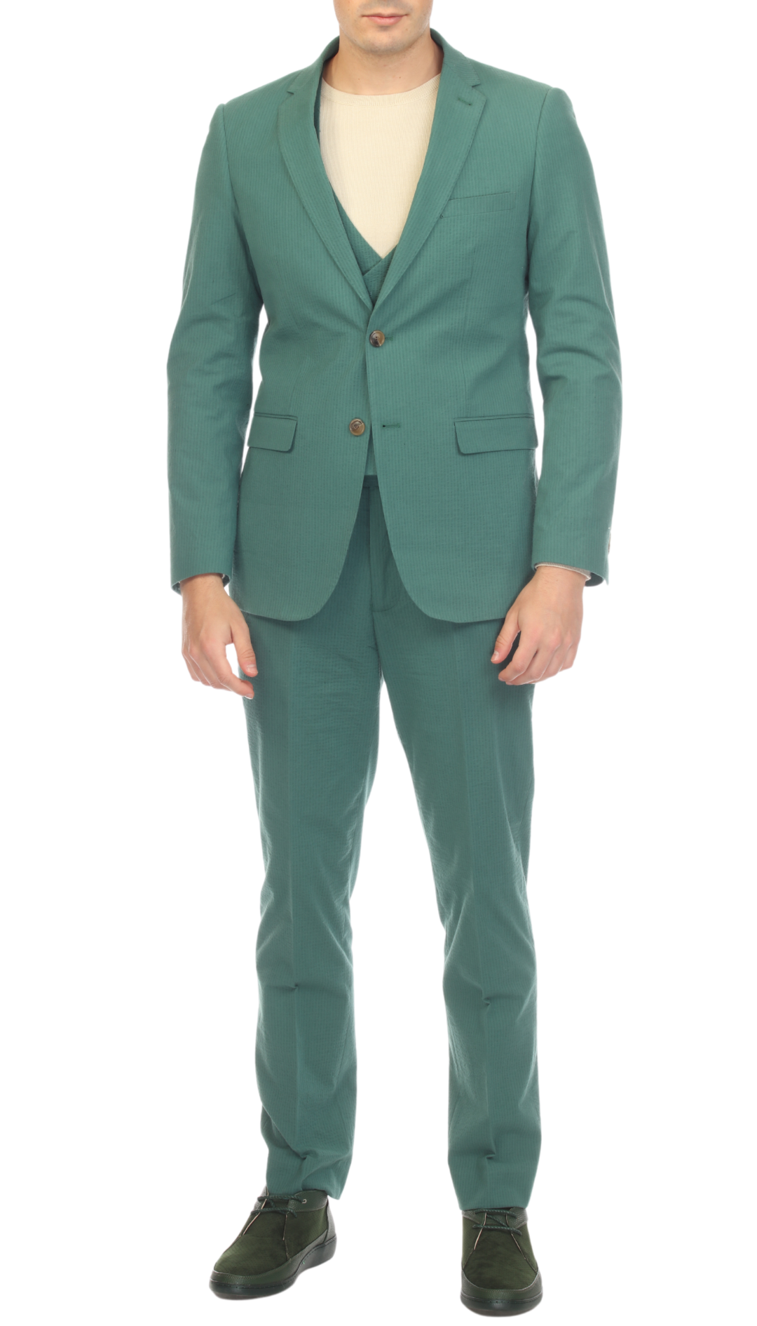 Men's Hunter Green Seersucker Suit – Slim Fit 2-Button