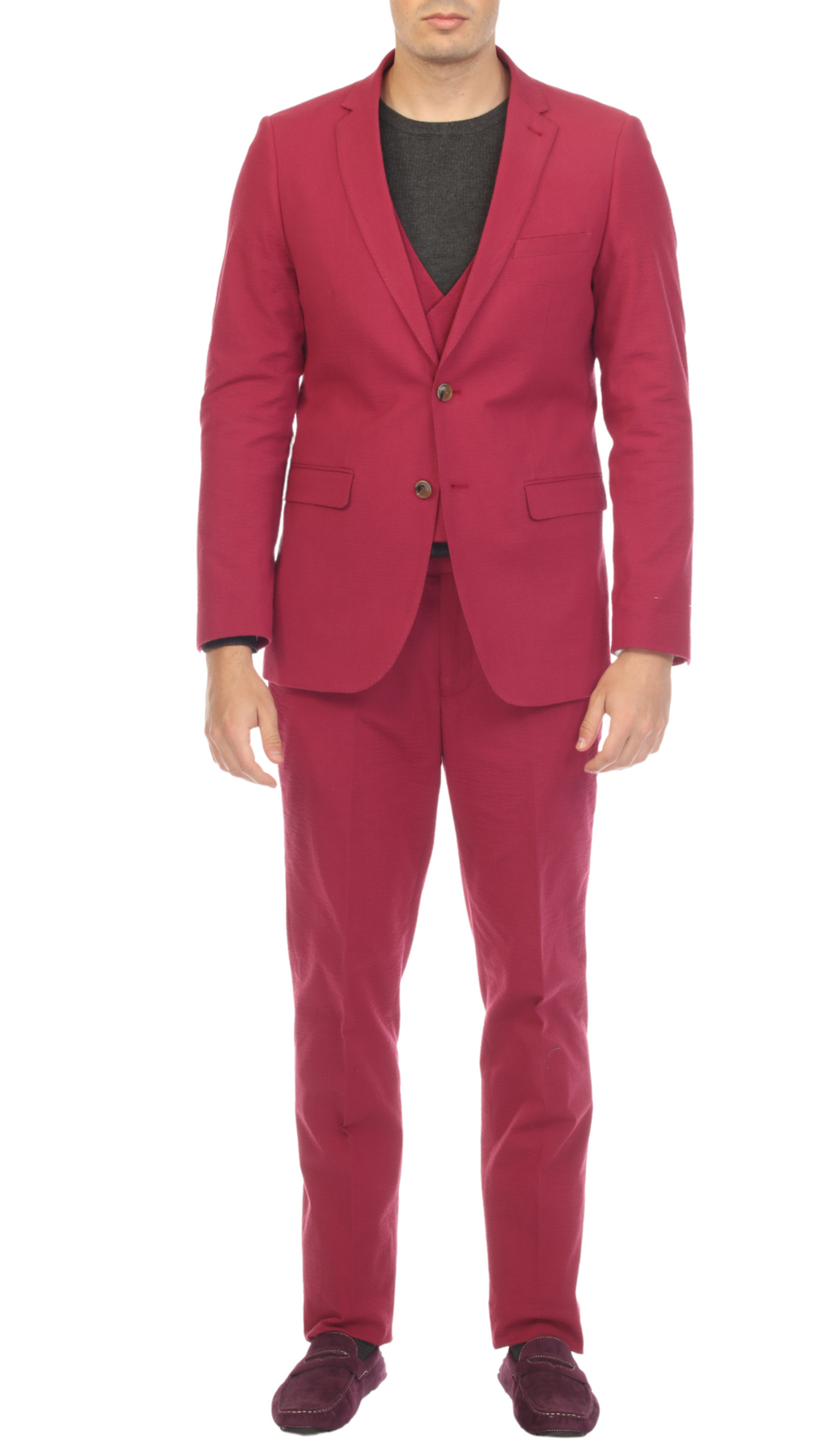 Men's Burgundy Seersucker Suit – Slim Fit 2-Button