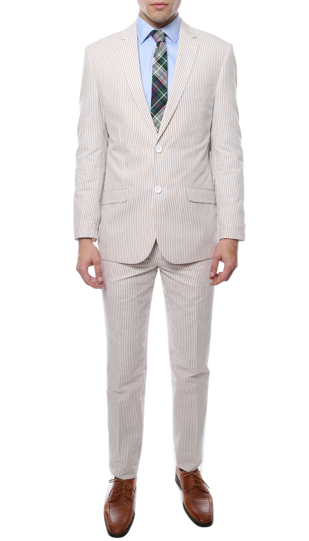 Men's Tan Seersucker Suit – Slim Fit 2-Button