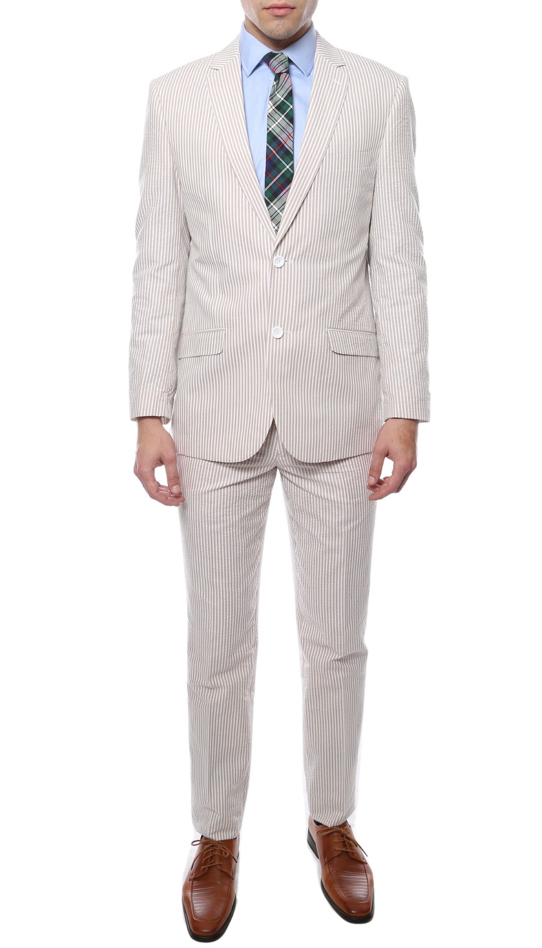 Men's Tan Seersucker Suit – Slim Fit 2-Button
