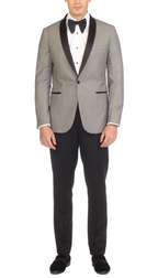 Men's Grey & Black Shawl Lapel Tuxedo – Slim Fit 2 Piece Suit | Ferrecci Reno