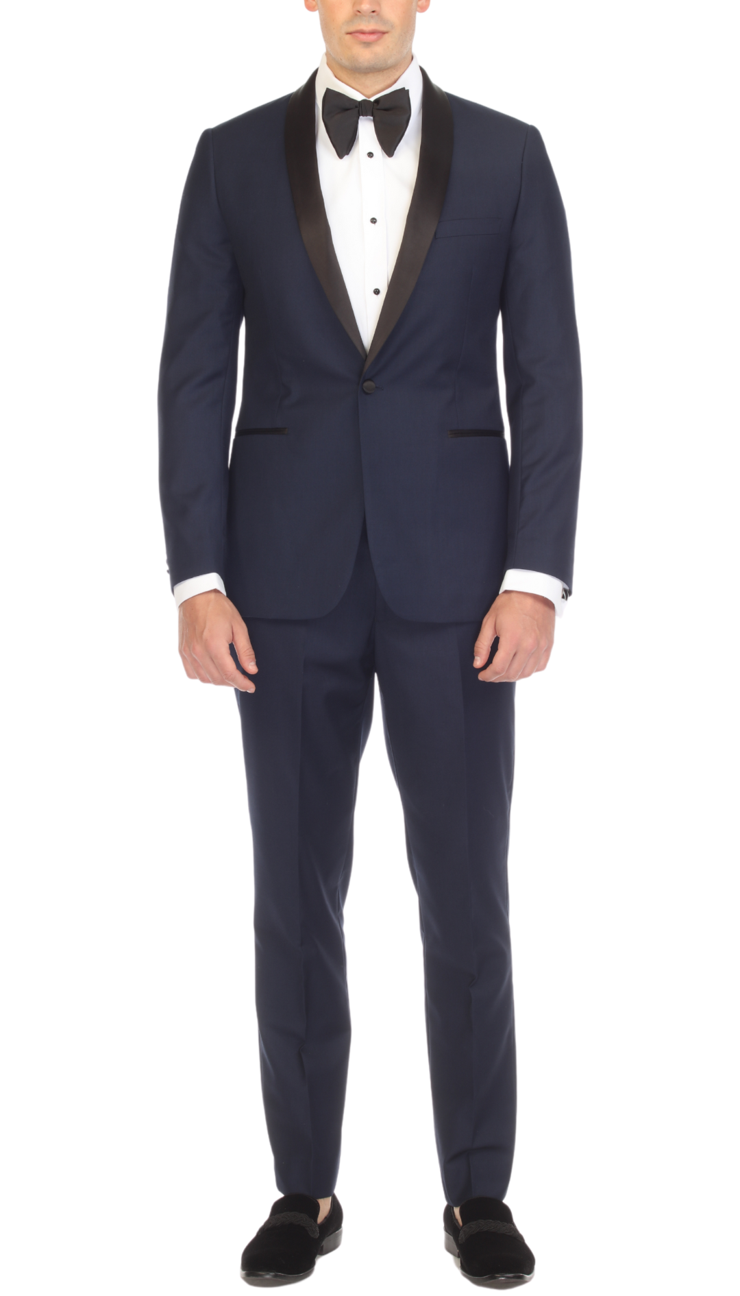 Men's Navy & Black Shawl Lapel Tuxedo – Slim Fit 2 Piece Suit | Ferrecci Reno
