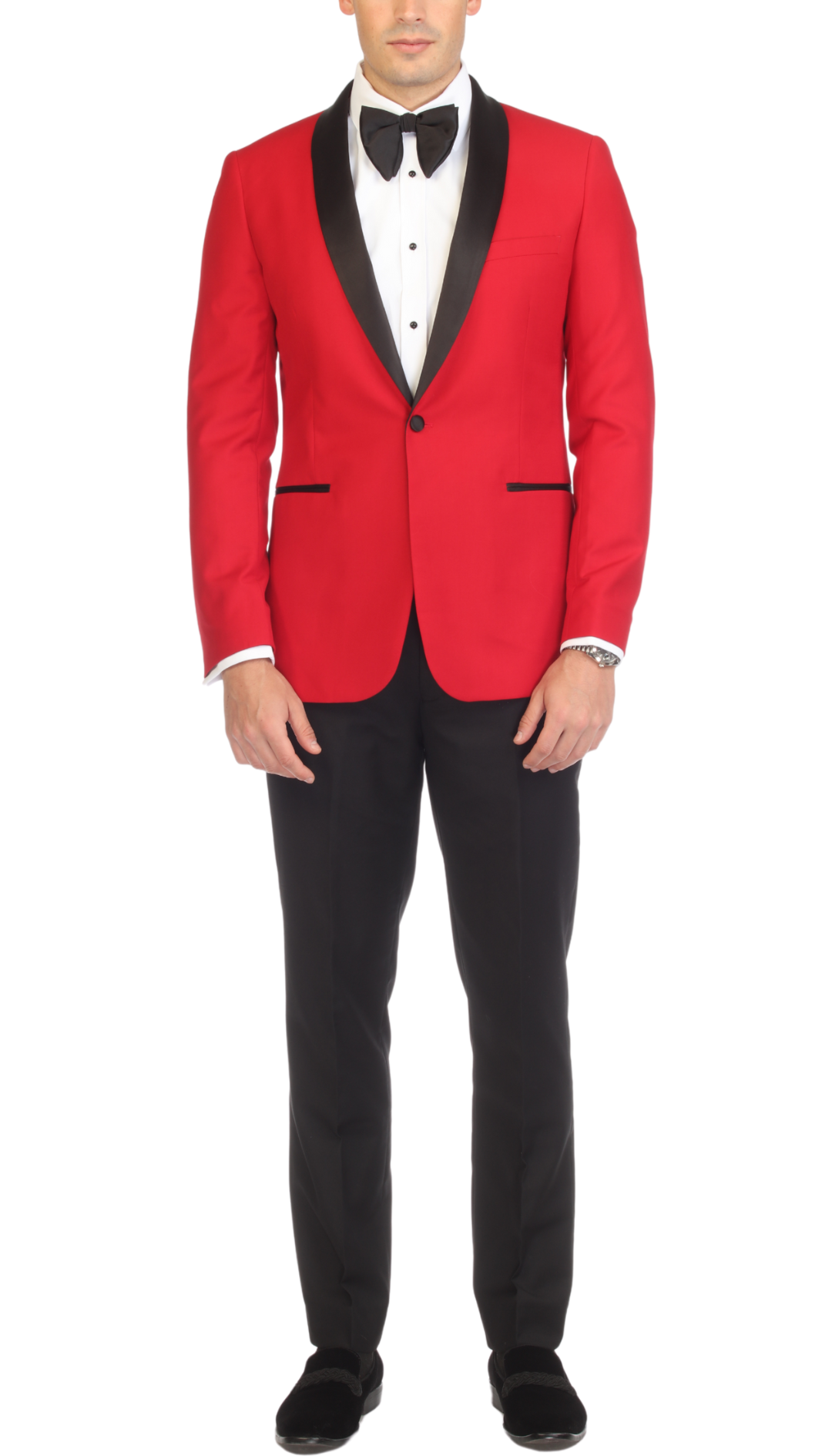 Men's Red & Black Shawl Lapel Tuxedo – Slim Fit 2 Piece Suit | Ferrecci Reno
