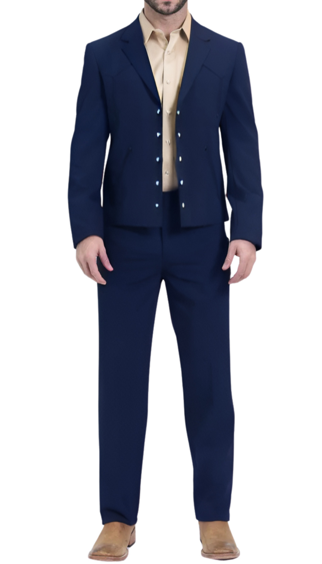 Men's Navy Western Suit 2-Piece - Cowboy Suit with Western Yoke & Pearl Snaps