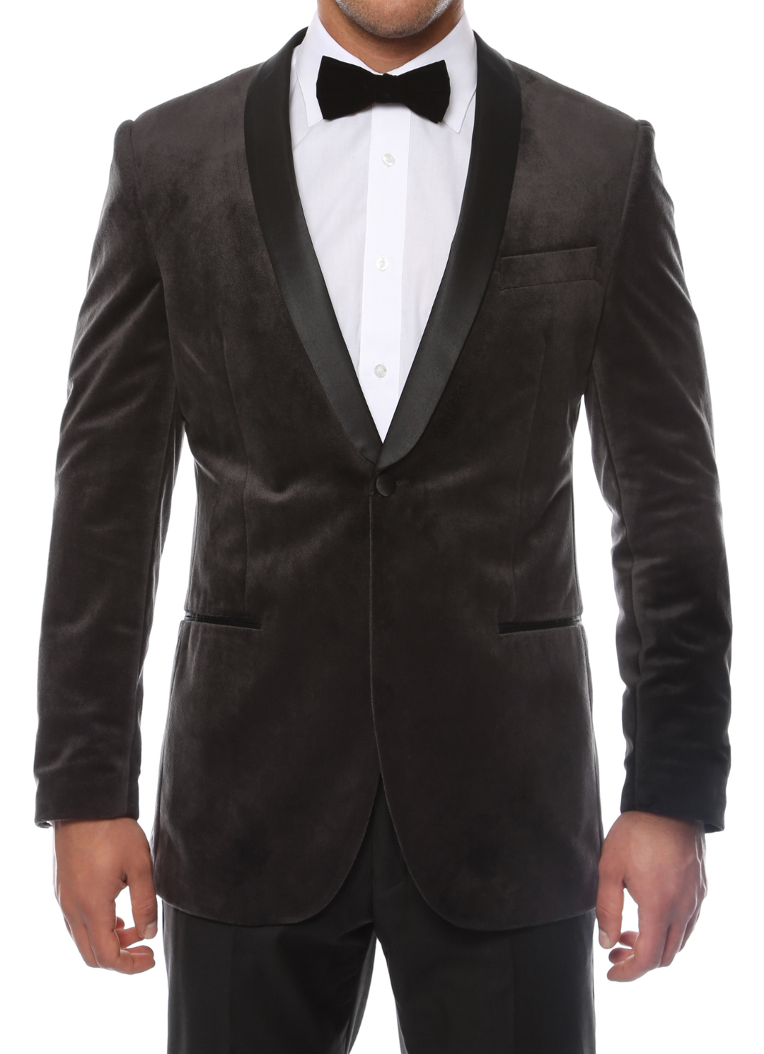 Ferrecci Men's Grey Velvet Tuxedo Jacket – Slim Fit Shawl Lapel Dinner Jacket