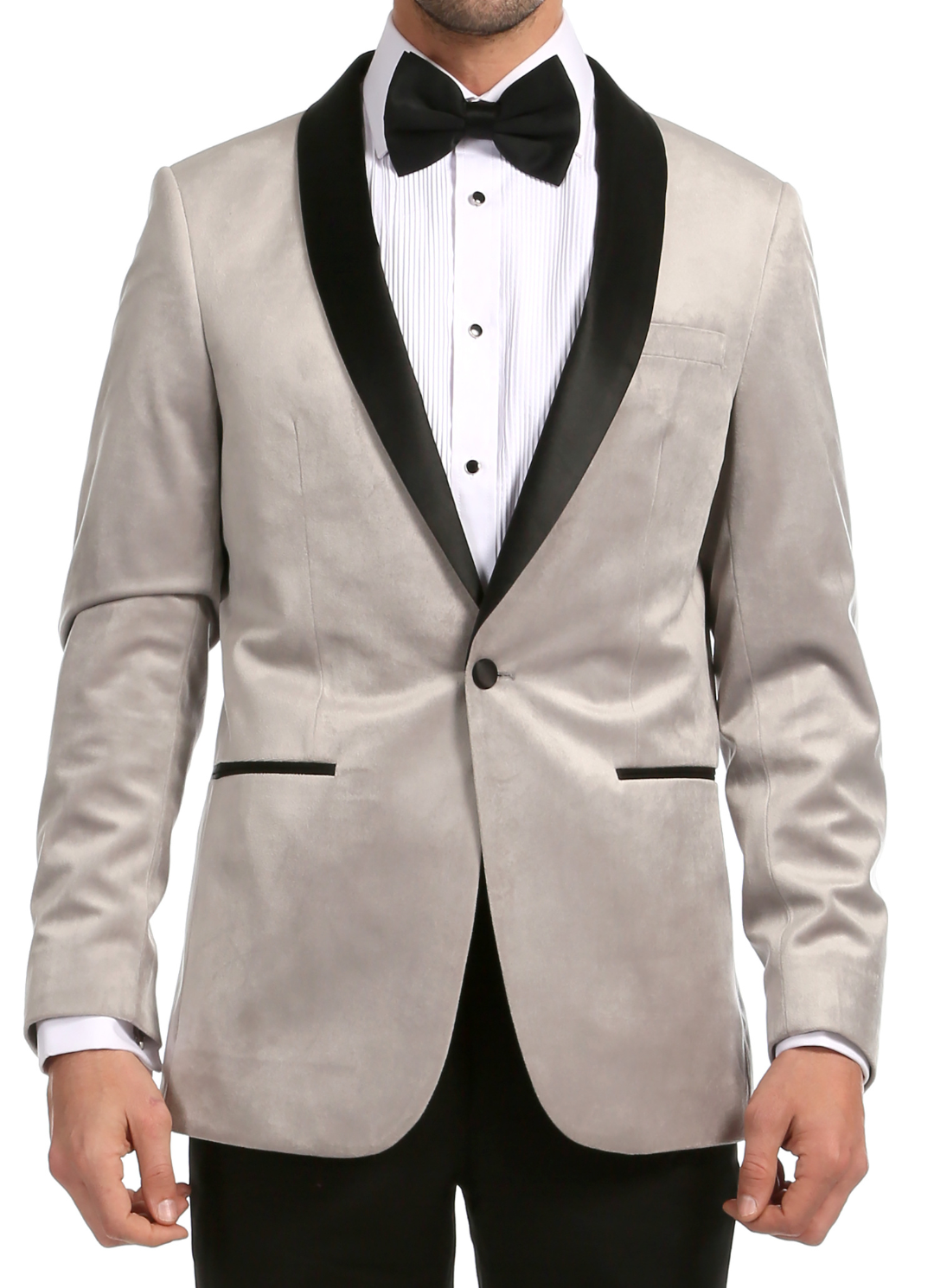 Ferrecci Men's Light Grey Velvet Tuxedo Jacket – Slim Fit Shawl Lapel Dinner Jacket