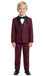 Boys Burgundy Shawl Collar Tuxedo – 5-Piece Complete Outfit | Ferrecci Reno Jr