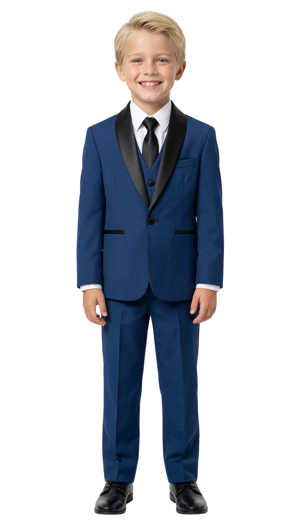 Boys Indigo Shawl Collar Tuxedo – 5-Piece Complete Outfit | Ferrecci Reno Jr