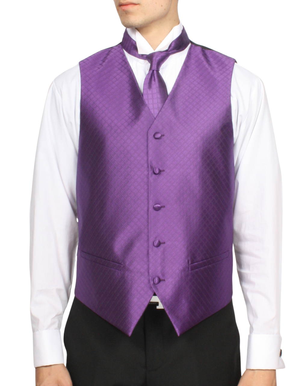 Ferrecci Mens PV300 - Purple with Black Back Adjustable Diamond Vest Set