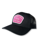 Support Your Local Girl Dad CURVED Bill Patch Hat (Solid Black/Pink Patch)