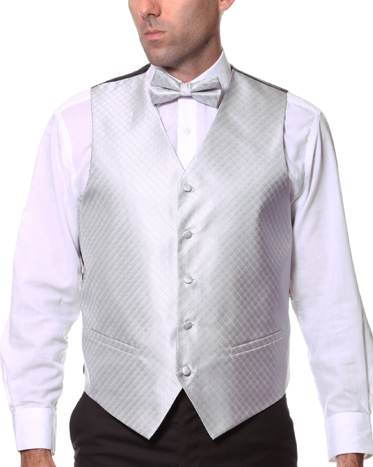 Ferrecci Mens PV300 - Grey with Black Back Adjustable Diamond Vest Set