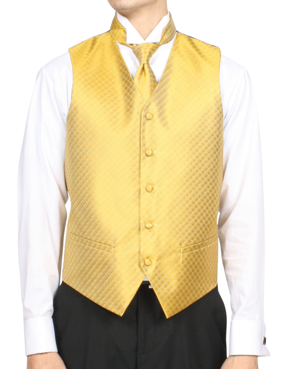 Ferrecci Mens PV300 - Gold with Black Back Adjustable Diamond Vest Set
