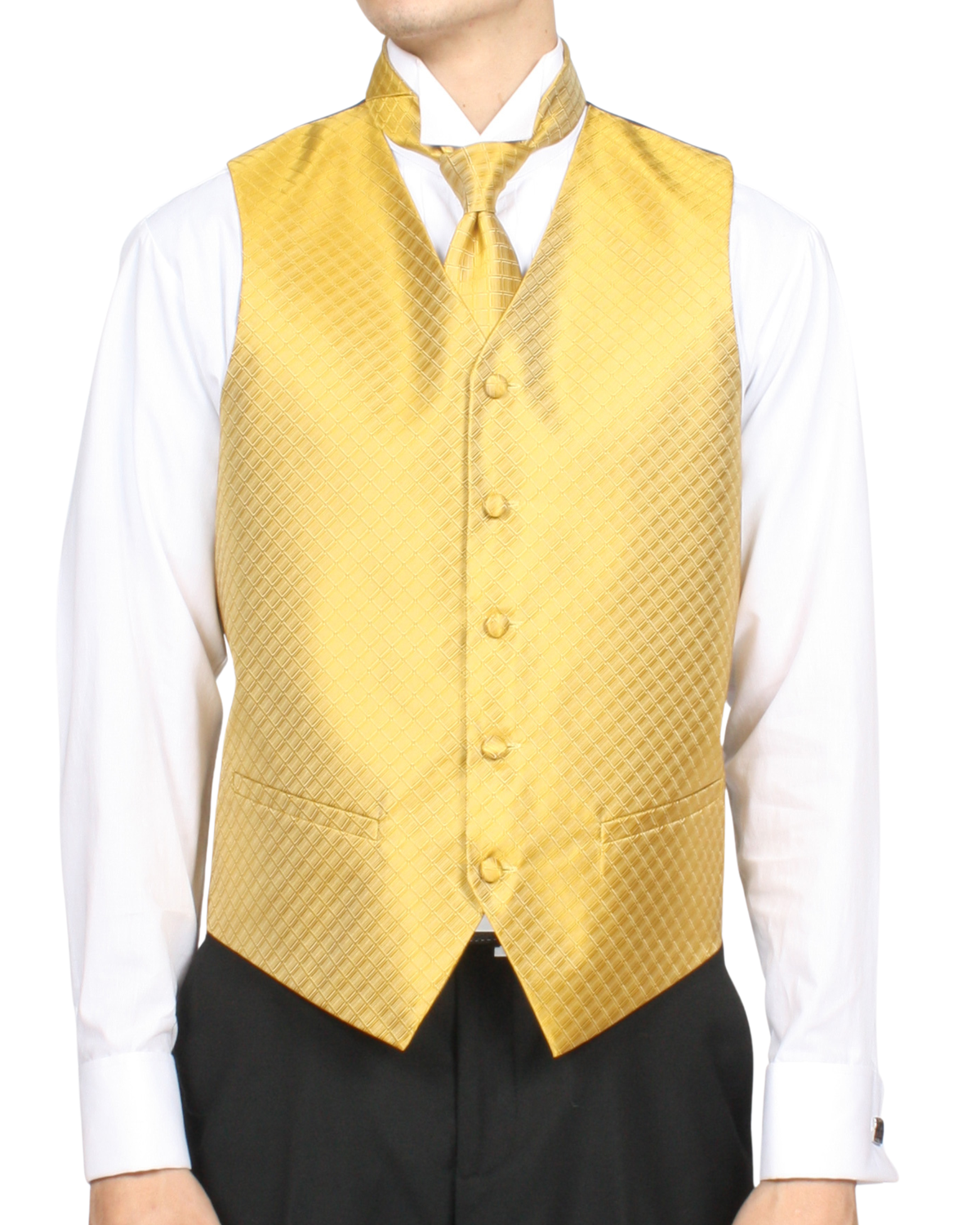 Ferrecci Mens PV300 - Gold with Black Back Adjustable Diamond Vest Set