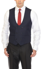 Men's Navy Double Breasted Vest Set - Cruz Adjustable Wedding Waistcoat with Bow Tie, Necktie & Pocket Square, Sizes 36-54 | Ferrecci