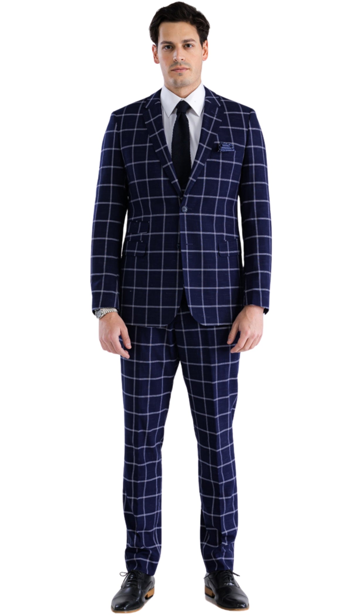 Copper Navy 3pc Slim Fit Notch Lapel Suit with Double Breasted Vest