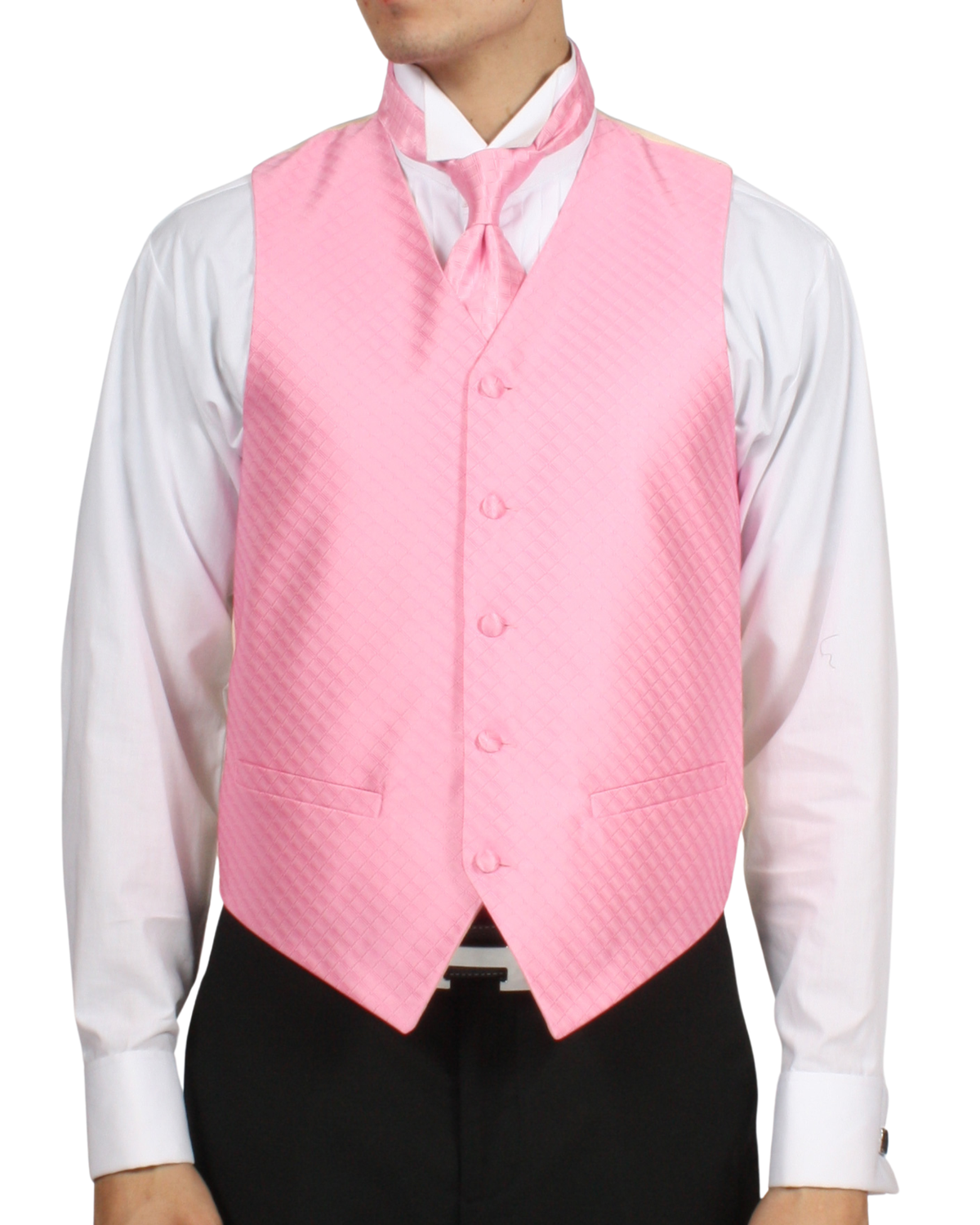 Ferrecci Mens PV300 - Rose with White Back Adjustable Diamond Vest Set