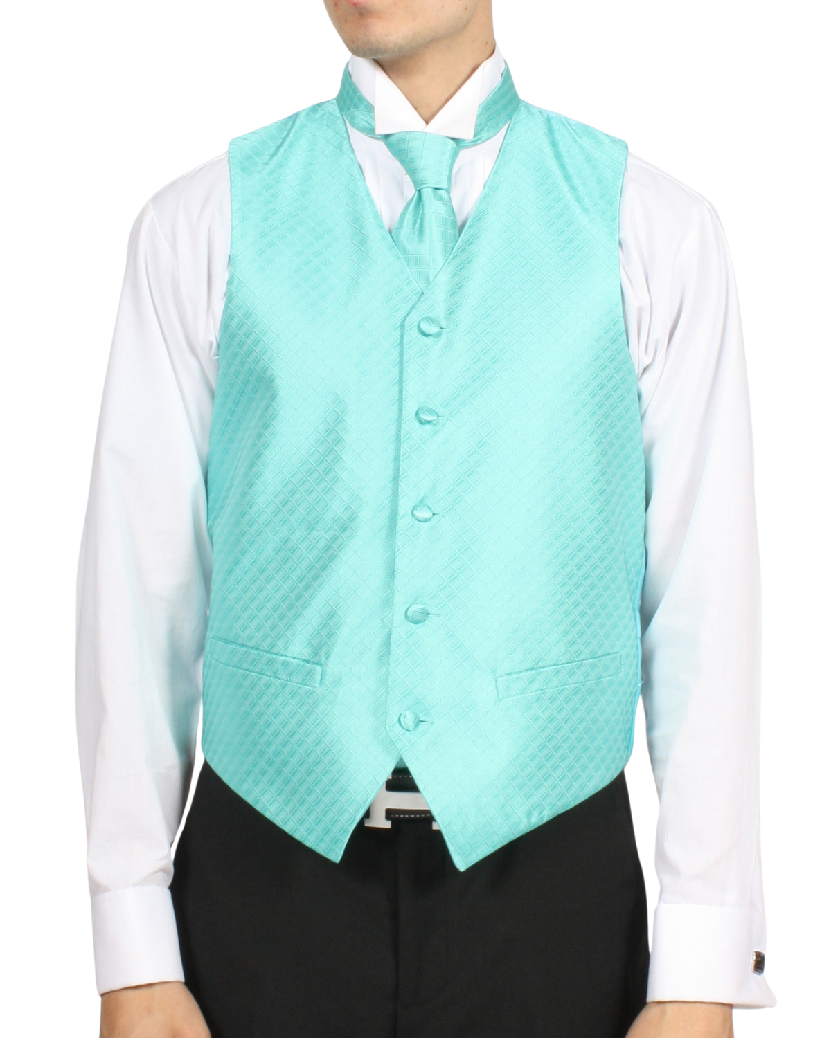 Ferrecci Mens PV300 - Aqua with Black Back Adjustable Diamond Vest Set