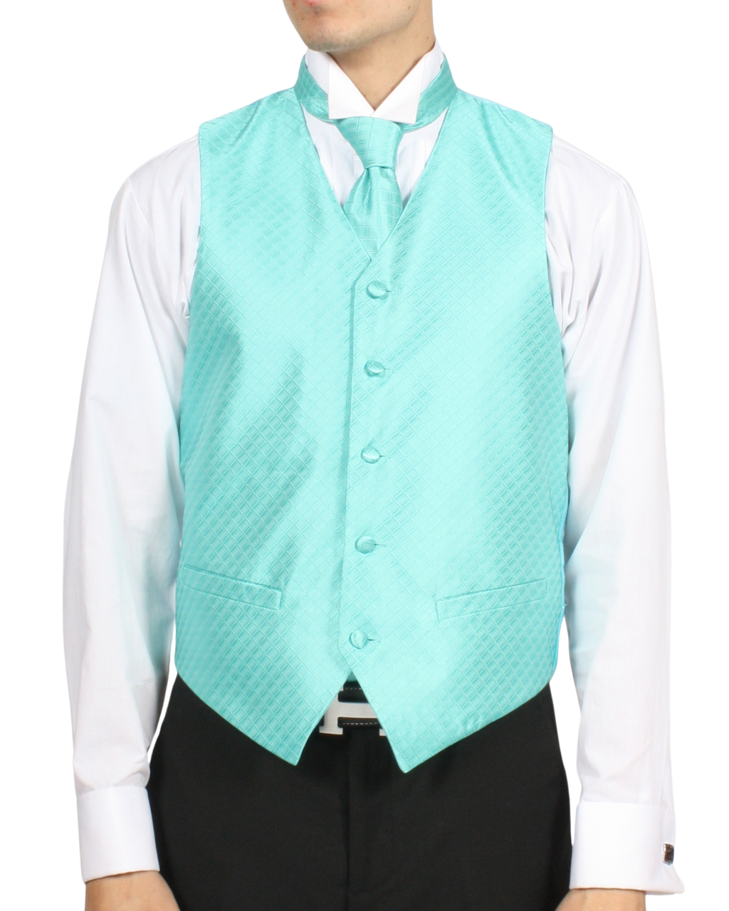 Ferrecci Mens PV300 - Aqua with White Back Adjustable Diamond Vest Set